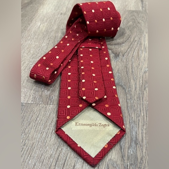 Ermenegildo Zegna Tie Red Polka Dot Classic Power 100% Silk Made in Italy - Picture 9 of 12